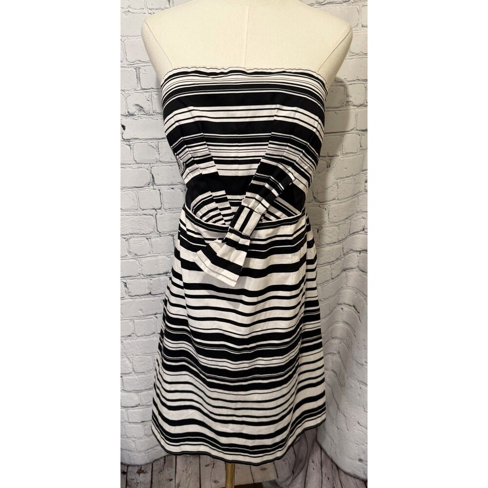 Calvin Klein Black White Stripe Strapless Cocktail Dress With Bow Size 10